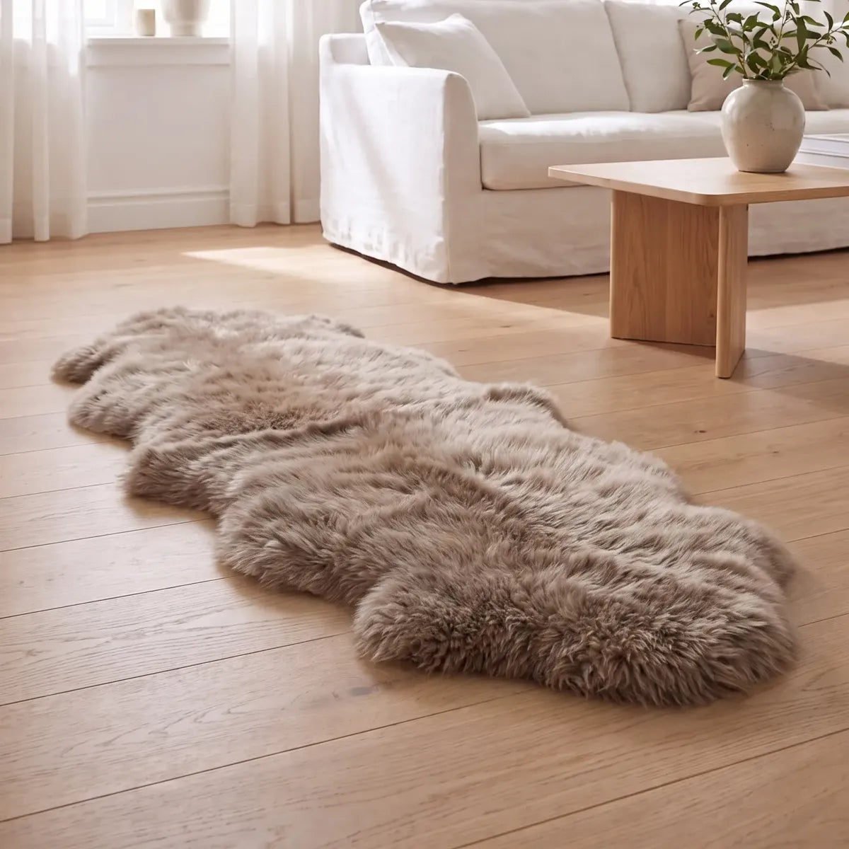 Tapis en peau de mouton mérinos | Laine longue | 170x60 cm Taupe