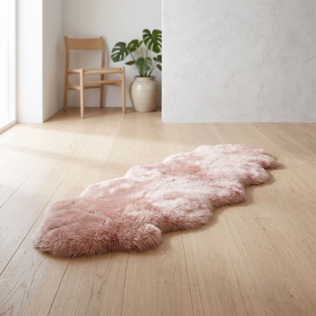 Tapis en peau de mouton mérinos | Laine longue | 170x60 cm Rose
