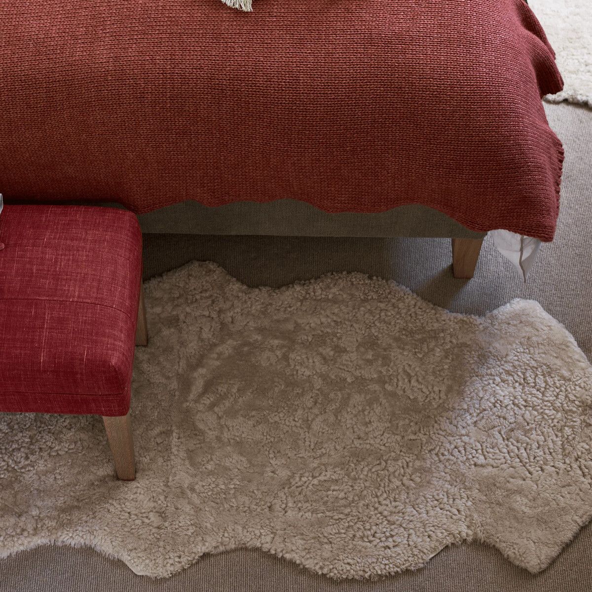 Tapis double en peau de mouton | Nouvelle-Zélande | Laine courte bouclée | 170 × 60 cm Taupe