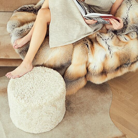 Pouf en peau de mouton bouclée | Laine courte Anthracite