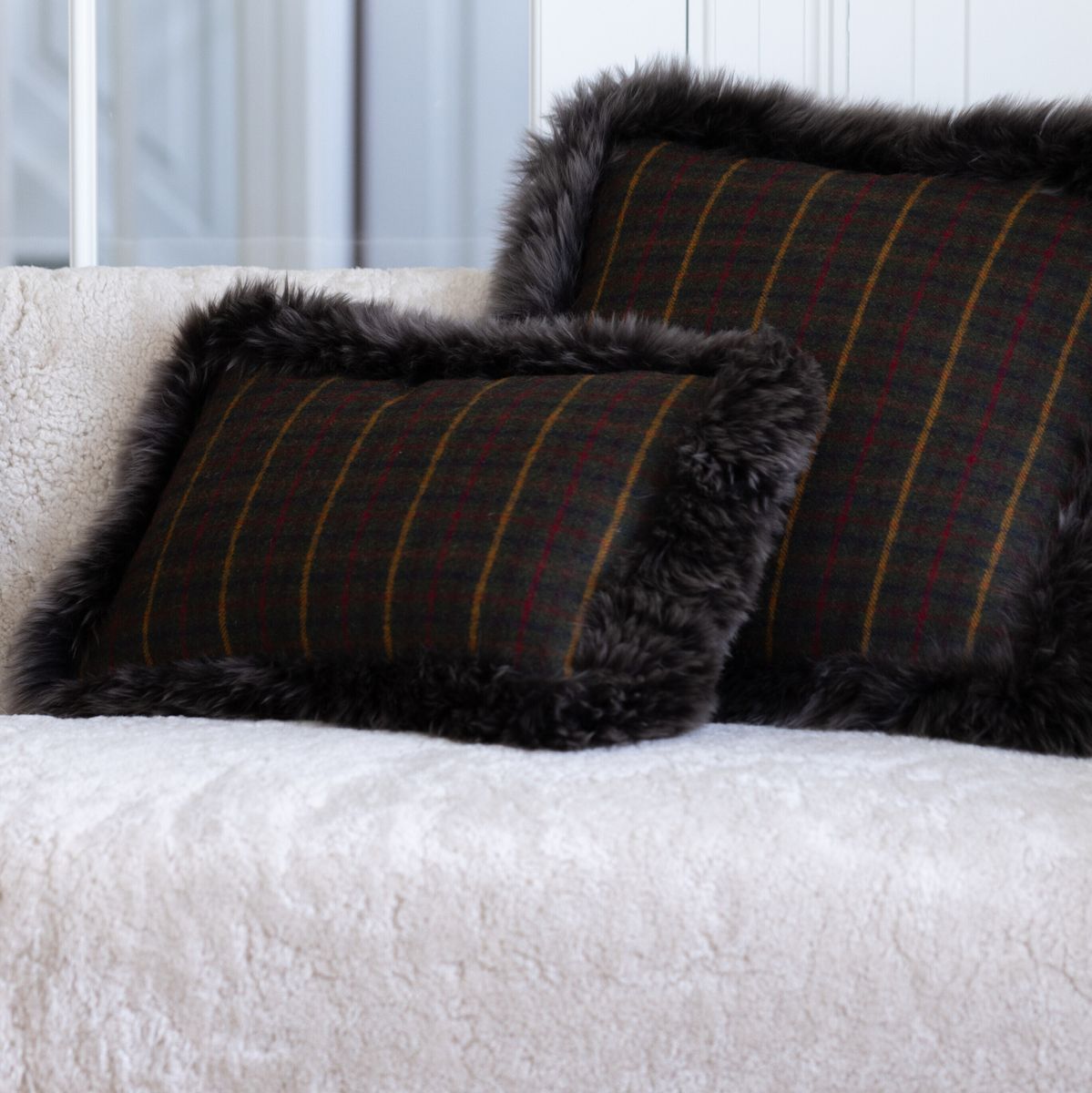 Coussin en laine | double face | garniture LW | 52x52 cm | 34x52 cm Cacao-Marron foncé/Taupe