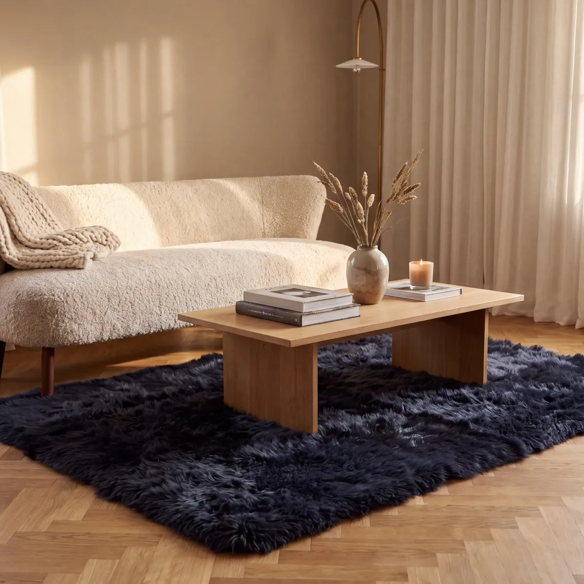 Tapis design en peau de mouton à laine longue