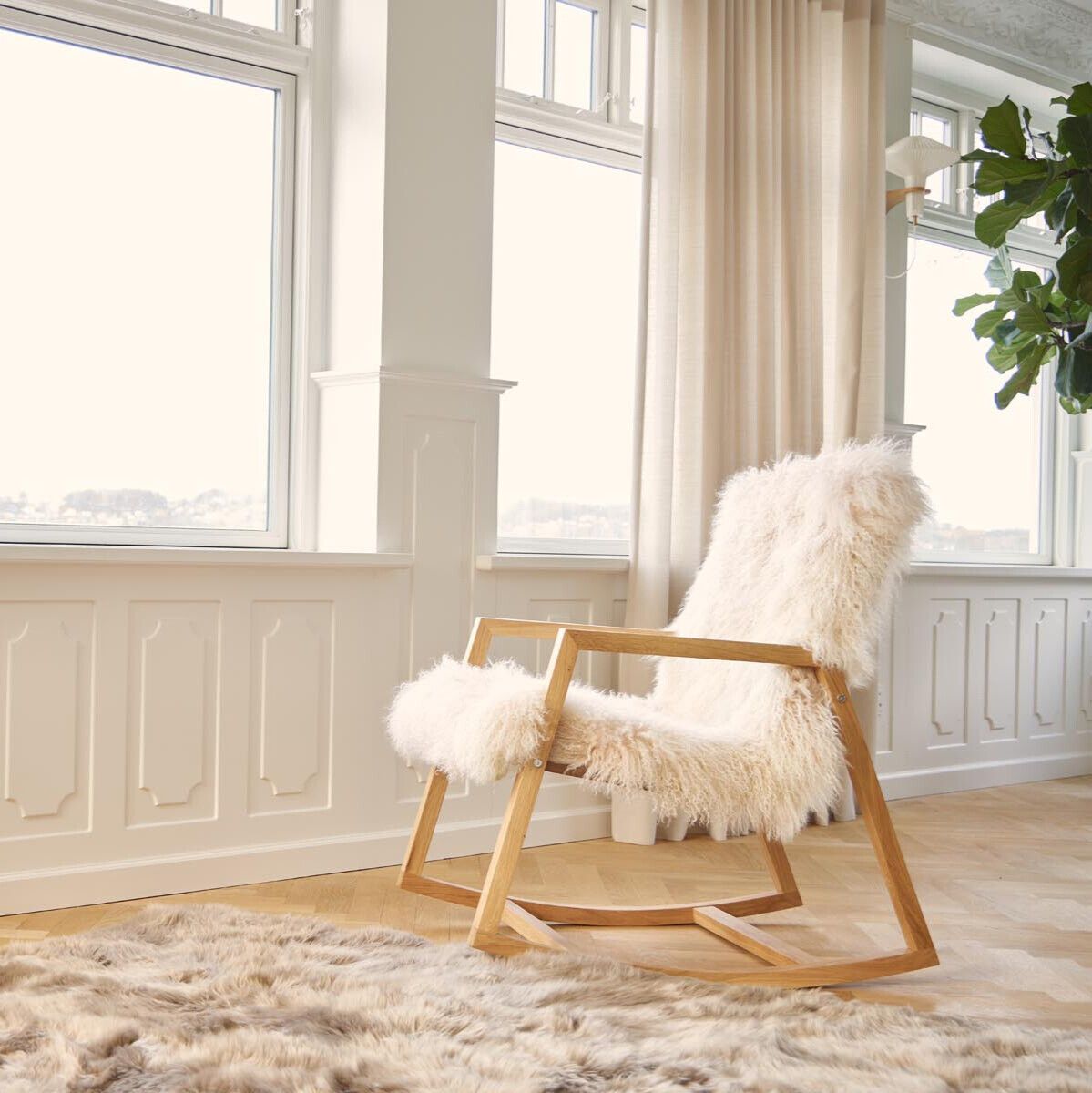 Housse de chaise à bascule en peau de mouton tibétaine Lever de soleil arctique