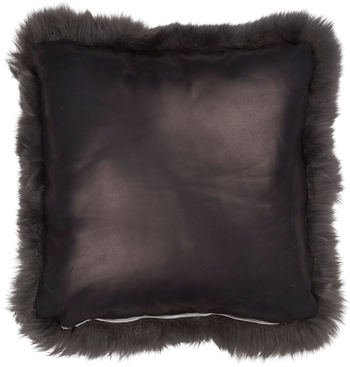 Coussin en laine de mouton longue | Laine longue | Support en cuir | 50x50 cm Acier