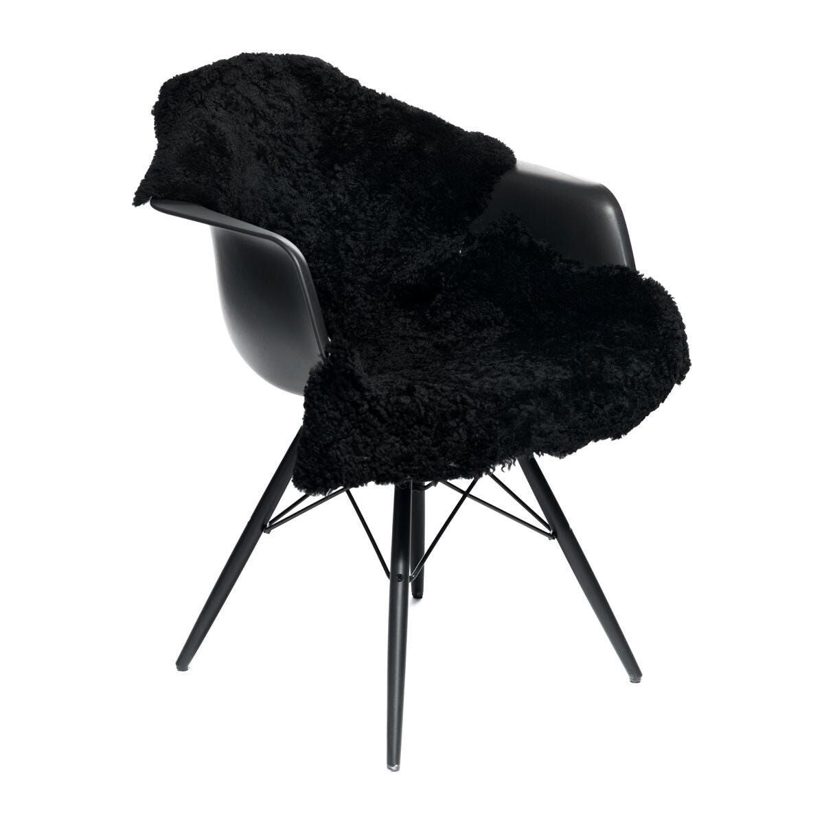 Peau de mouton bouclée à laine courte 100 x 60 cm Noir