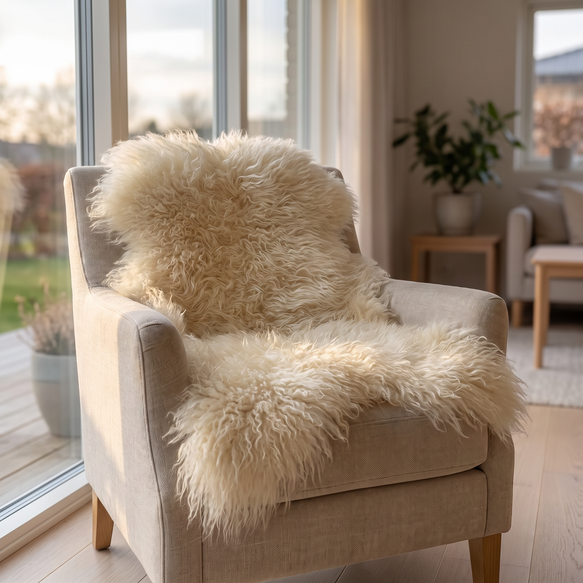 Peau de mouton britannique | Couleurs naturelles | Pointes foncées | 100-110 cm Blanc crème naturel