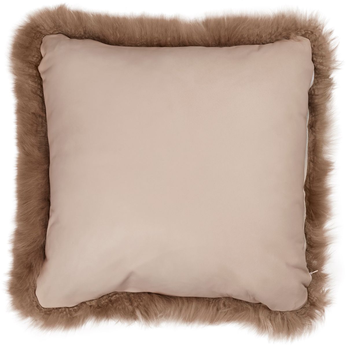 Coussin en laine de mouton longue | Laine longue | Support en cuir | 50x50 cm Taupe