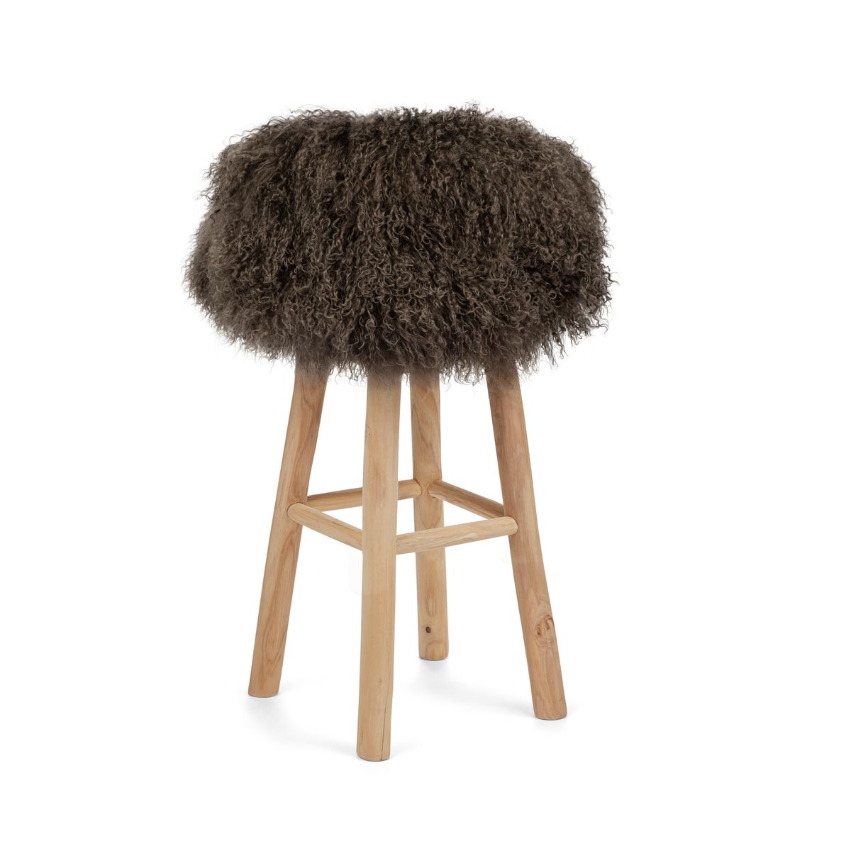Tabouret de bar Theo + housse | Pieds en chêne | Peau de mouton du Tibet Taupe