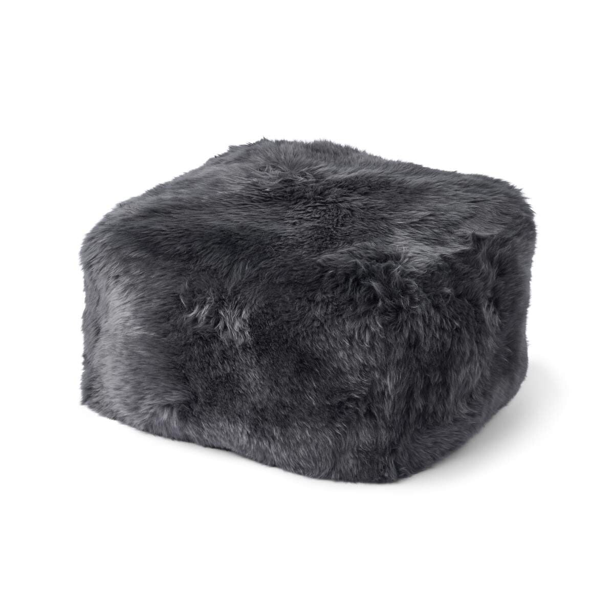 Pouf en peau de mouton | Laine longue Acier