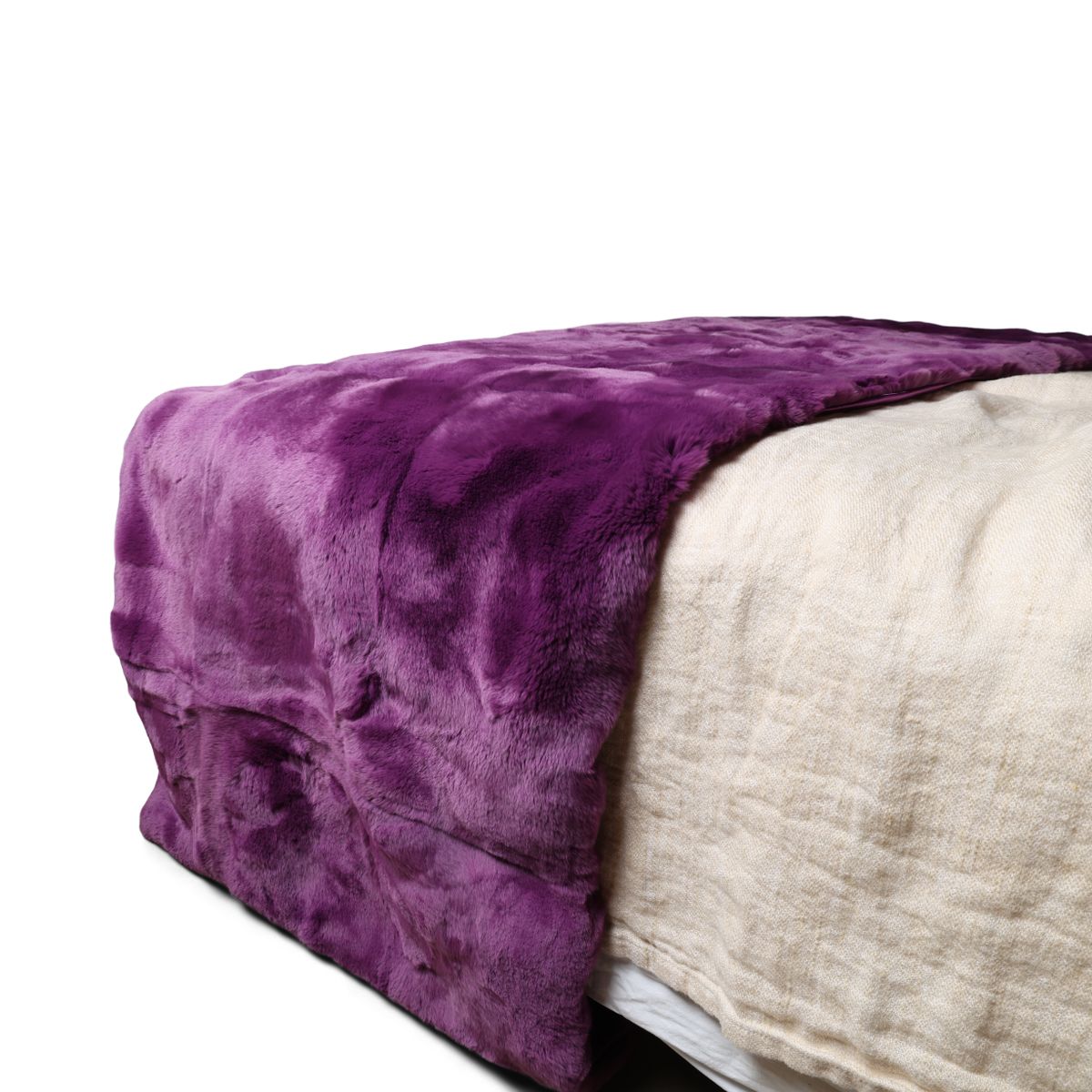 Chemin de lit premium en fourrure de lapin Rex | 238x55 cm Pourpre