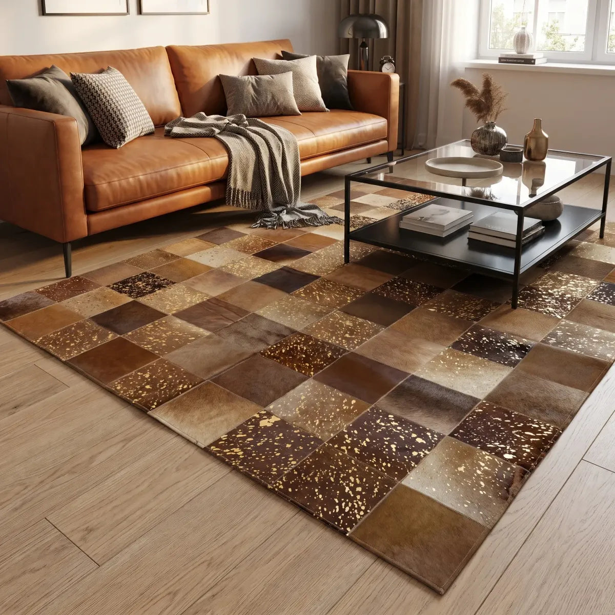 Tapis Design en Peau de Vache | Brésil | 200x200 cm