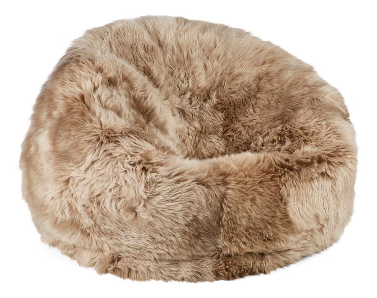 Pouf rond en peau de mouton | Laine longue | Taille M ou L Taupe