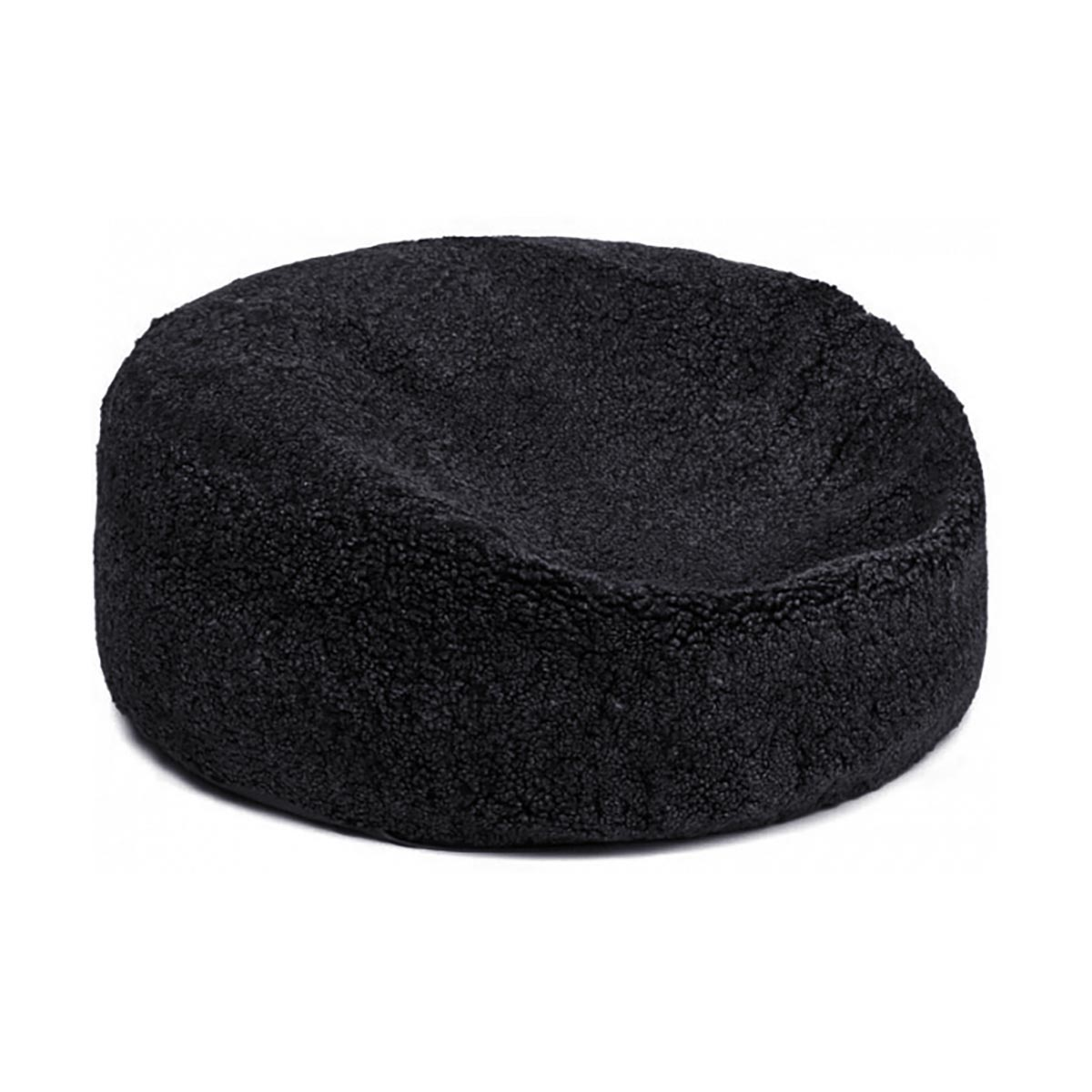 Pouf rond en peau de mouton | Laine courte Noir