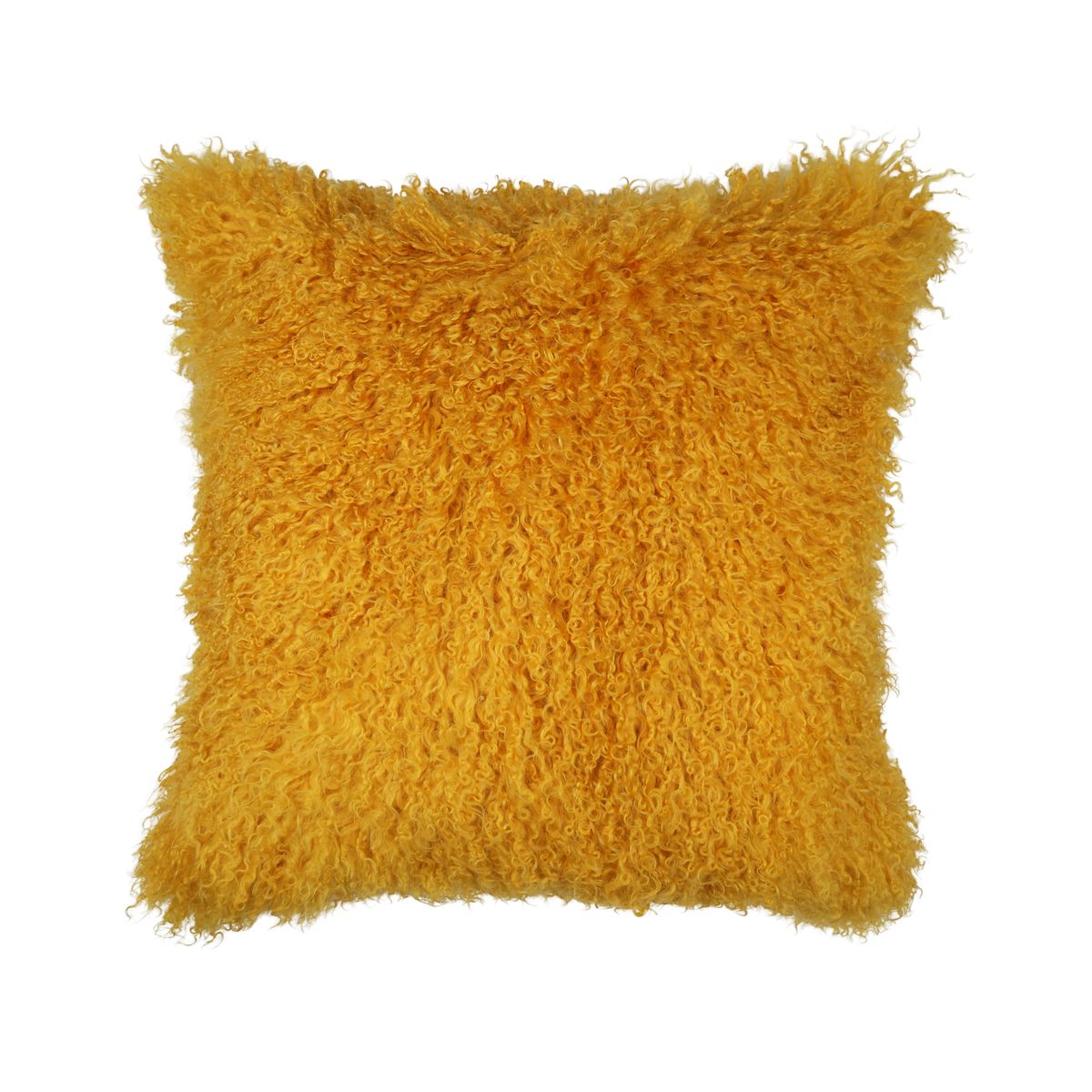 Coussin en peau de mouton tibétain | 50x50 cm Jaune Moutarde