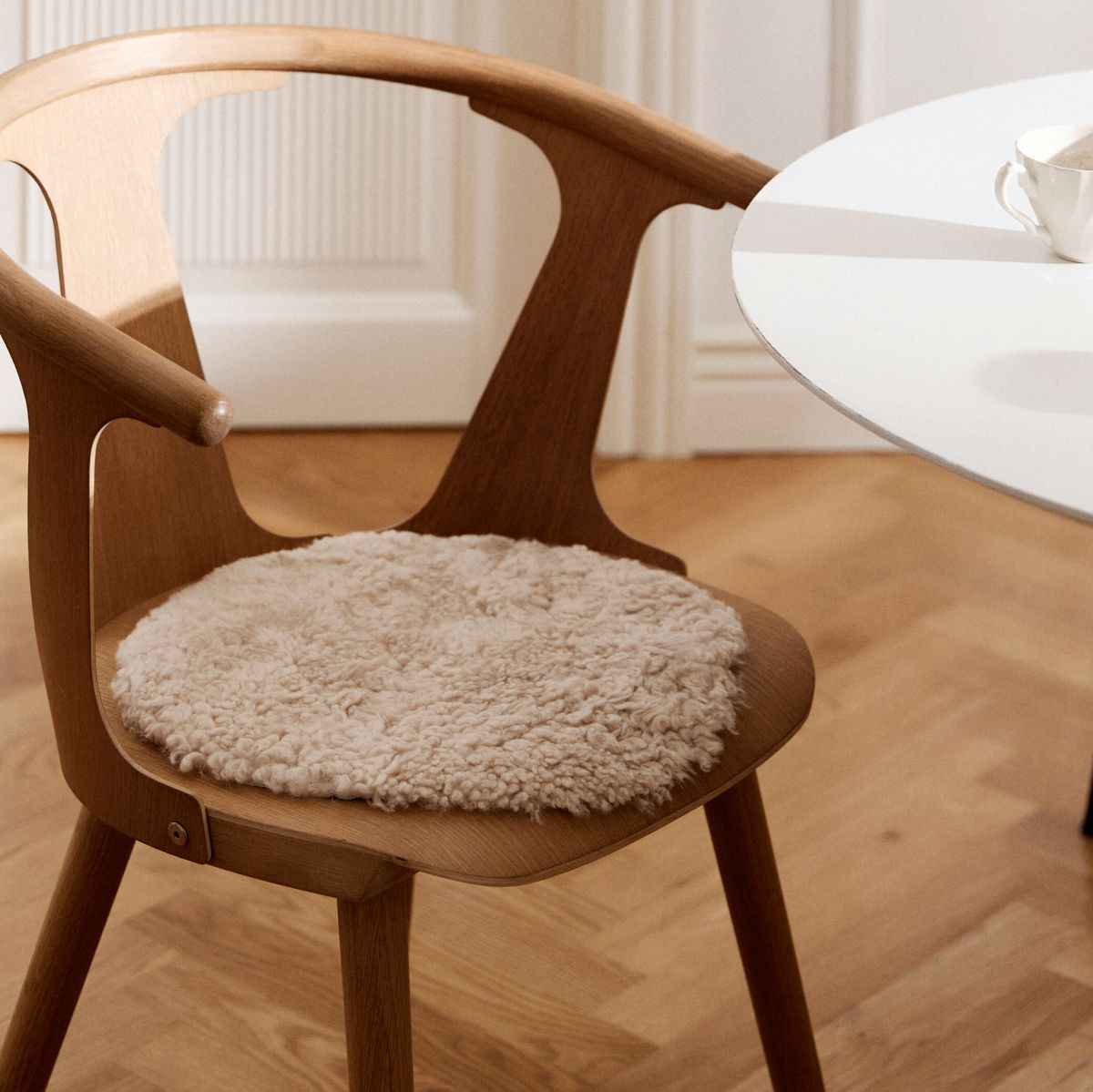 Dessus de siège en laine courte de Nouvelle-Zélande | Ø34 cm Beige