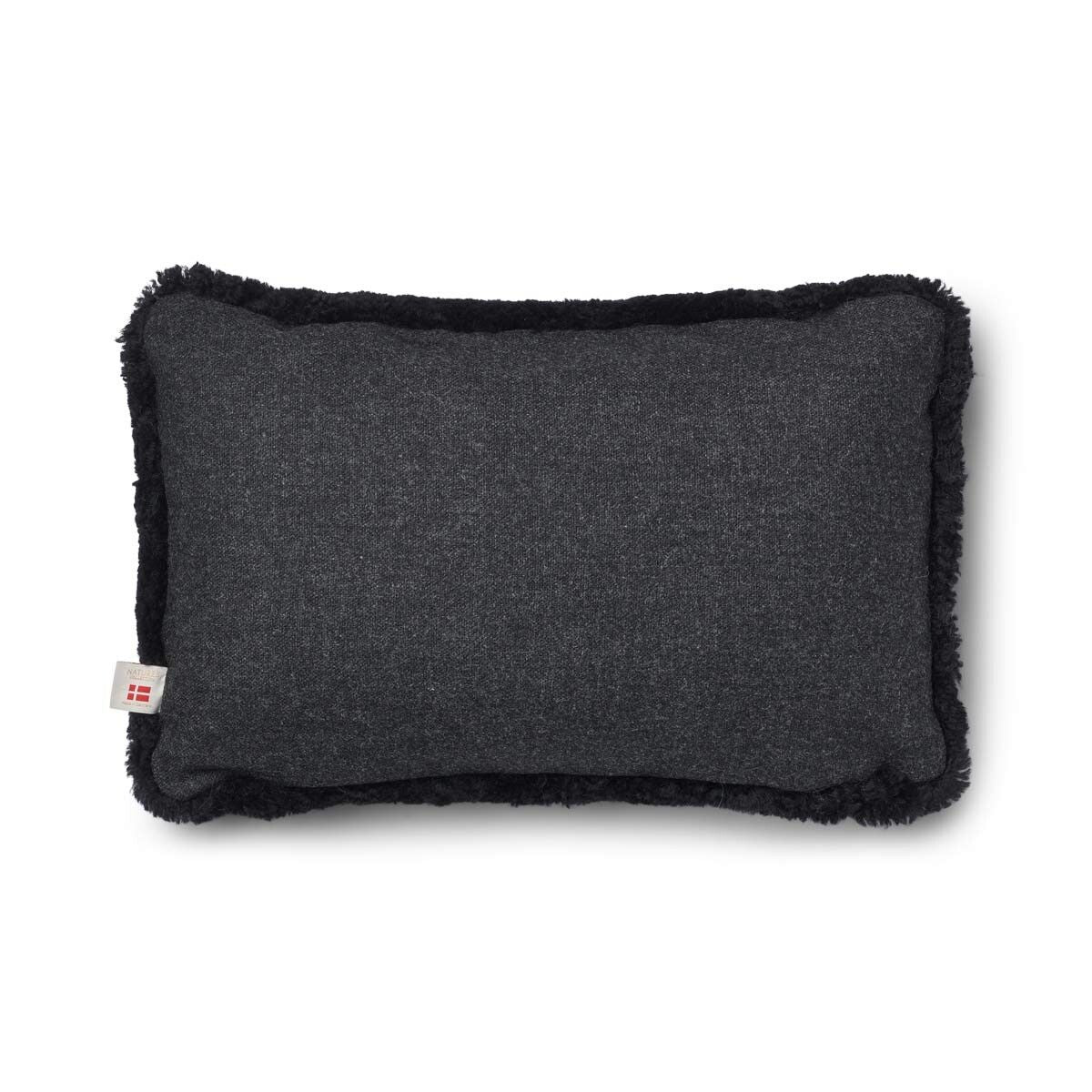 Coussin en laine courte de mouton - 52x52 cm Fusain/Noir