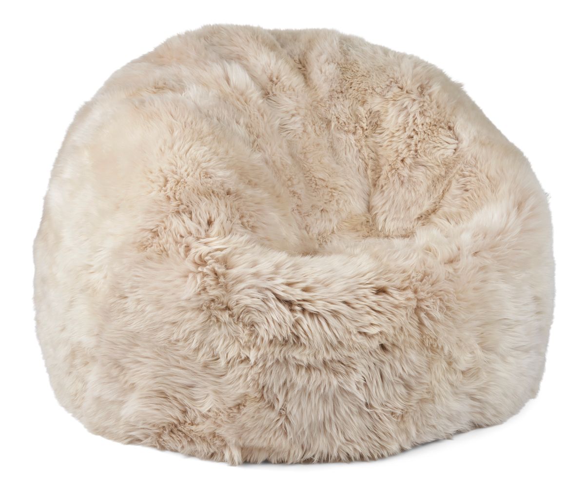 Pouf rond en peau de mouton | Laine longue | Taille M ou L