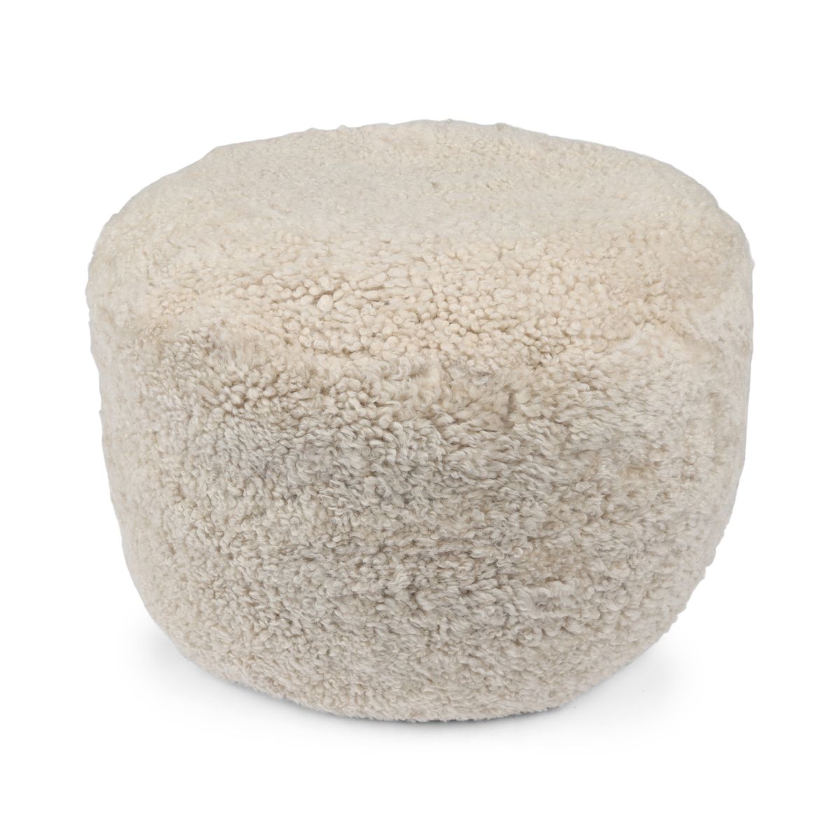 Pouf en peau de mouton bouclée | Laine courte Perle