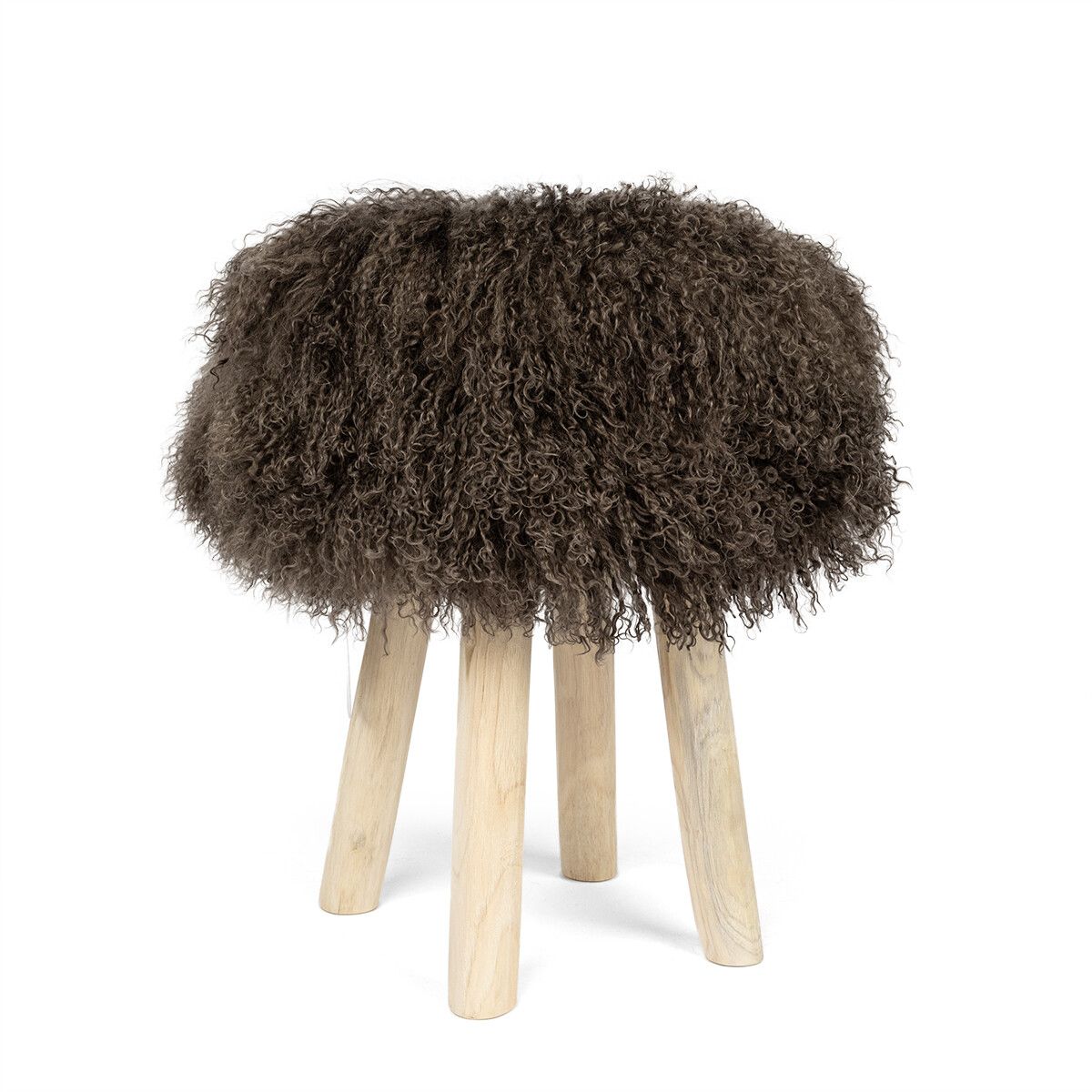 Tabouret Theo + housse | Pieds en chêne | Peau de mouton de Mongolie Taupe