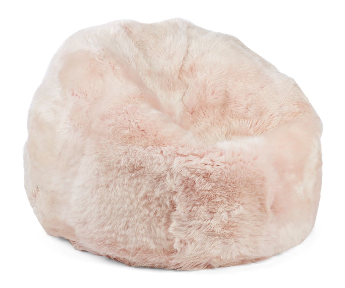 Pouf rond en peau de mouton | Laine longue | Taille M ou L Candy