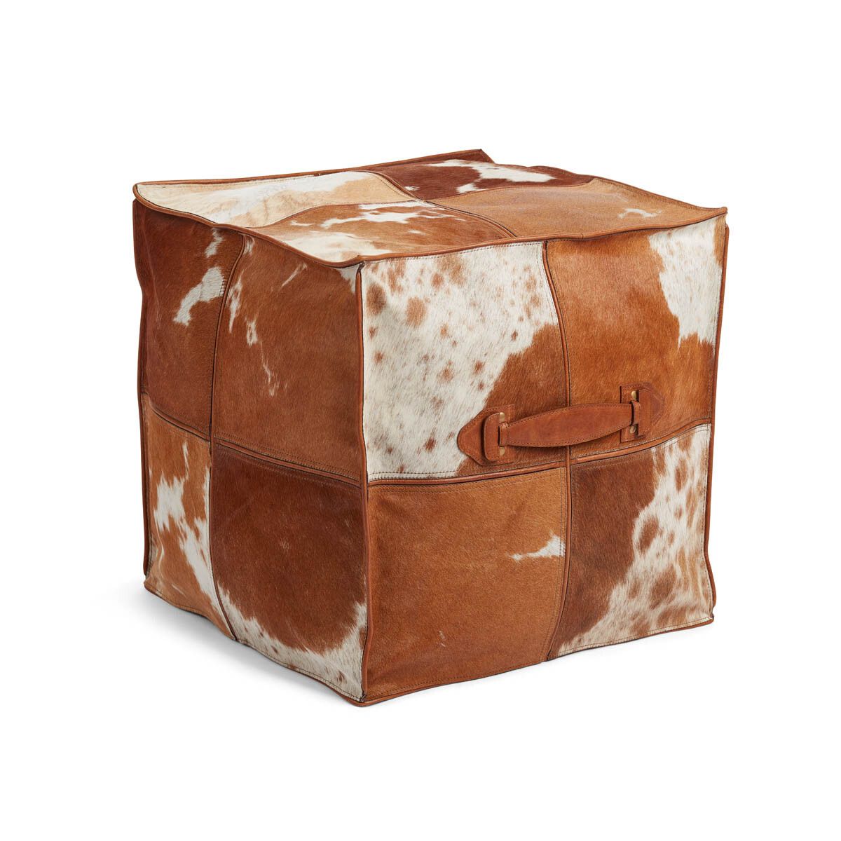 Calf Leather Pouf W/handle | Square