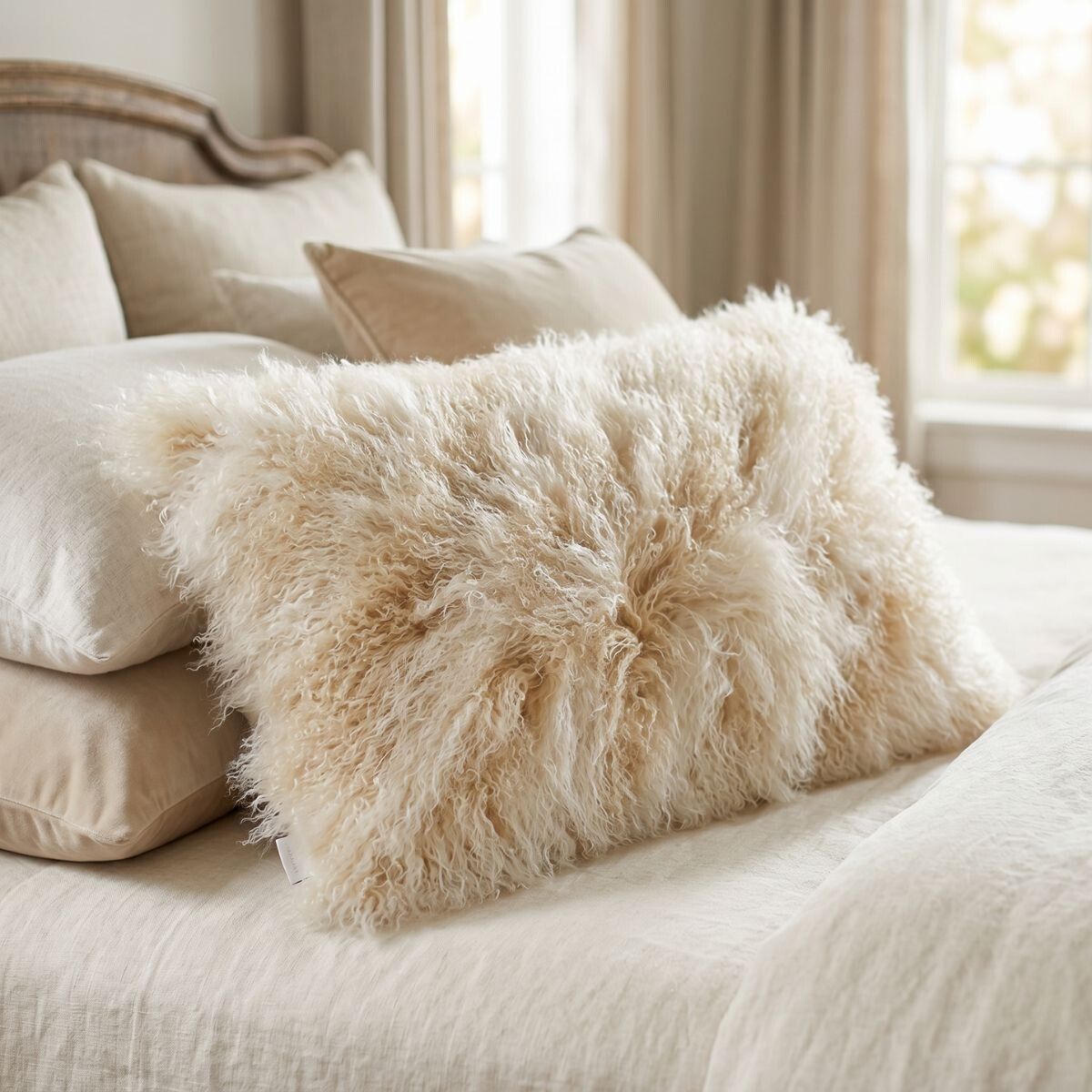 Coussin bouclé | 60x90 cm Lever de soleil arctique/colombe