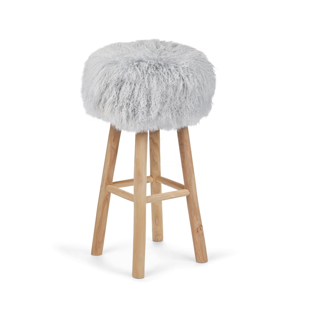 Tabouret de bar Theo + housse | Pieds en chêne | Peau de mouton du Tibet Gris Léger