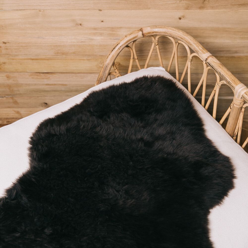 Tapis en peau de mouton mérinos | Laine longue | 90x60 cm Noir