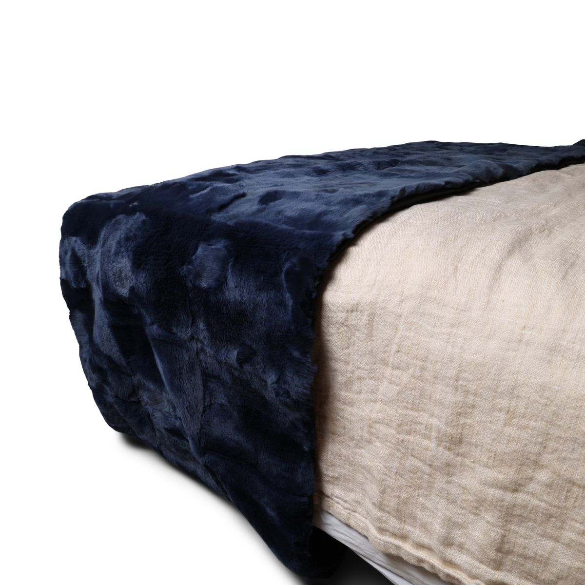 Chemin de lit premium en fourrure de lapin Rex | 238x55 cm Bleu Minuit