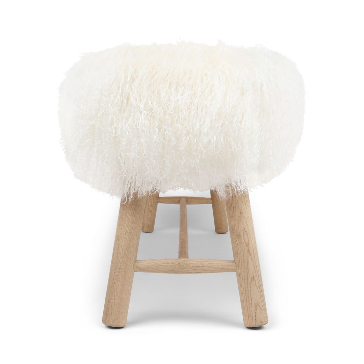Banc Theo | Peau de mouton tibétaine | Pieds en chêne Ivoire