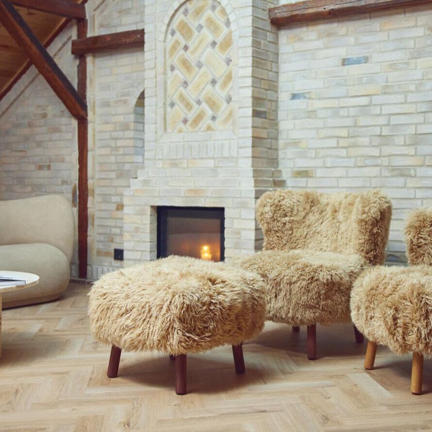 Repose-pieds Emily | Peau de mouton  | Laine longue Miel
