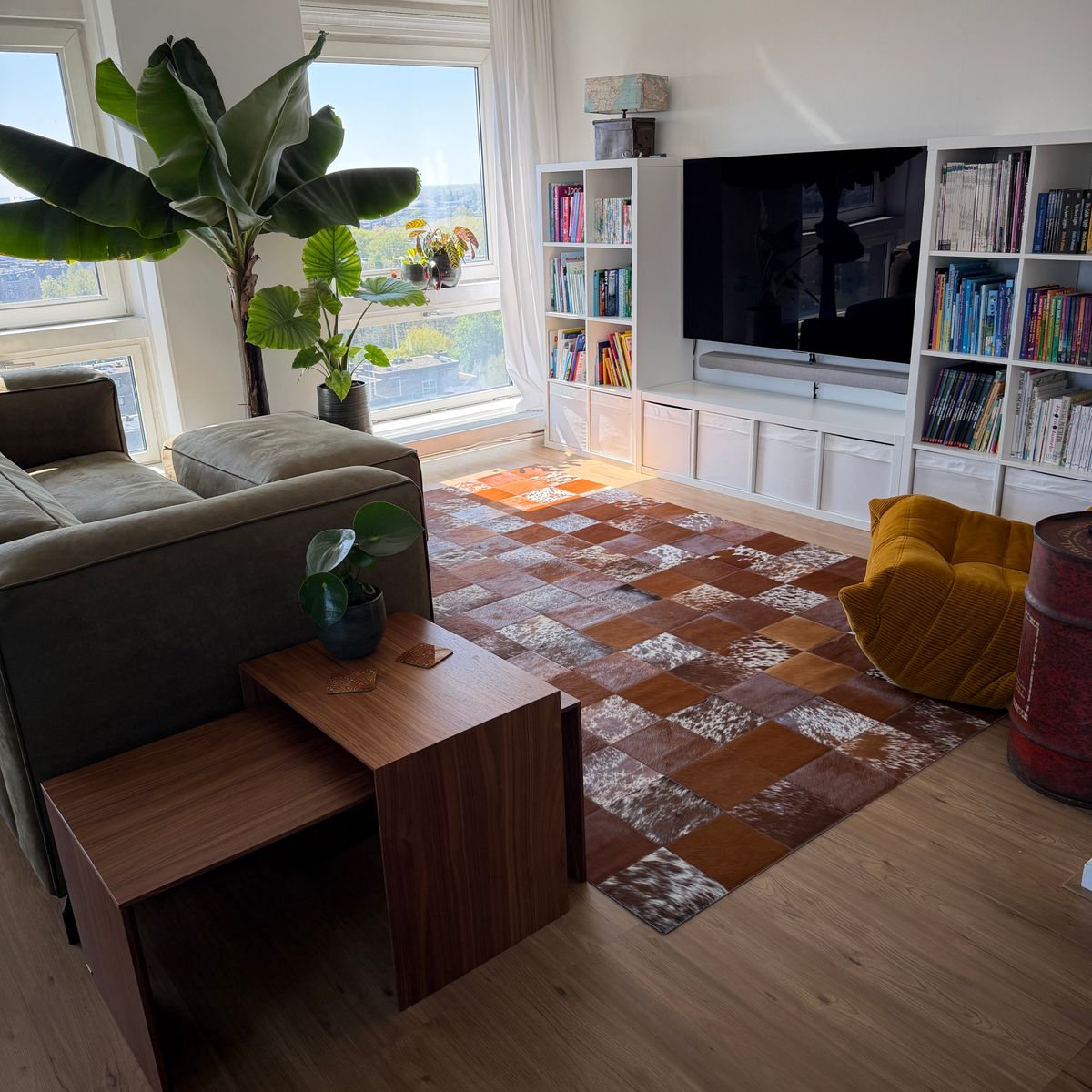 Tapis design en peau de vache Lisbonne Marron