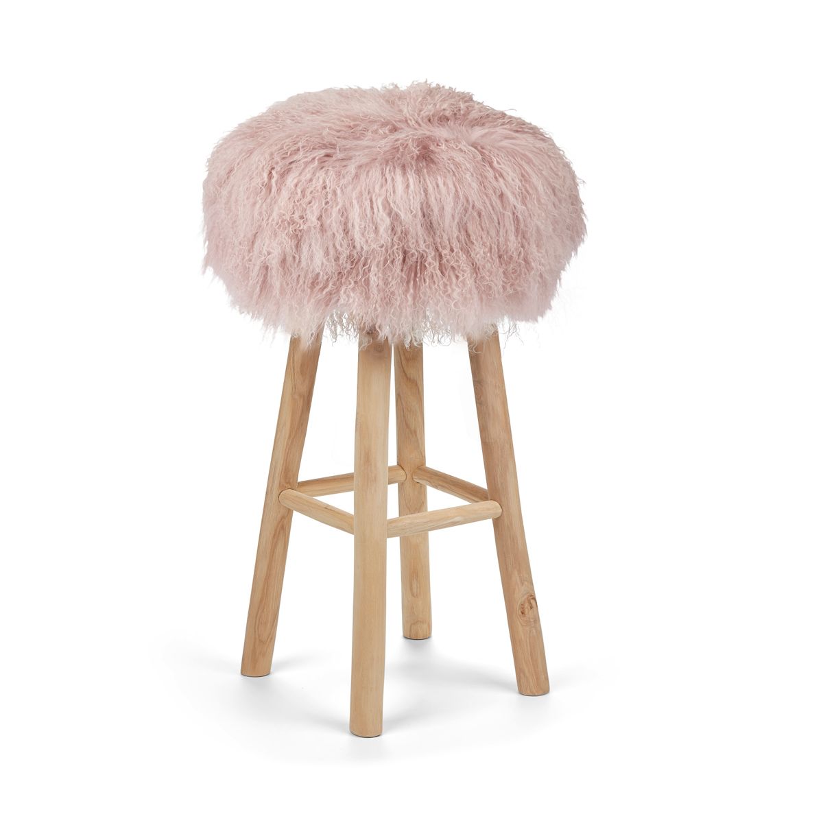 Tabouret de bar Theo + housse | Pieds en chêne | Peau de mouton du Tibet Rose