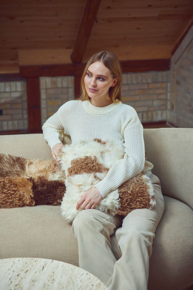 Coussin agneau Toscana | double face Mélange brun/beige