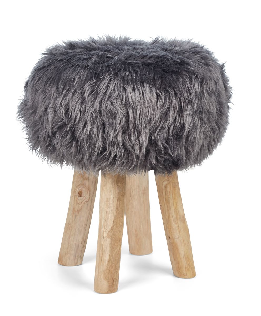 Tabouret Theodor + housse | Pieds en chêne | Peau de mouton de Nouvelle-Zélande