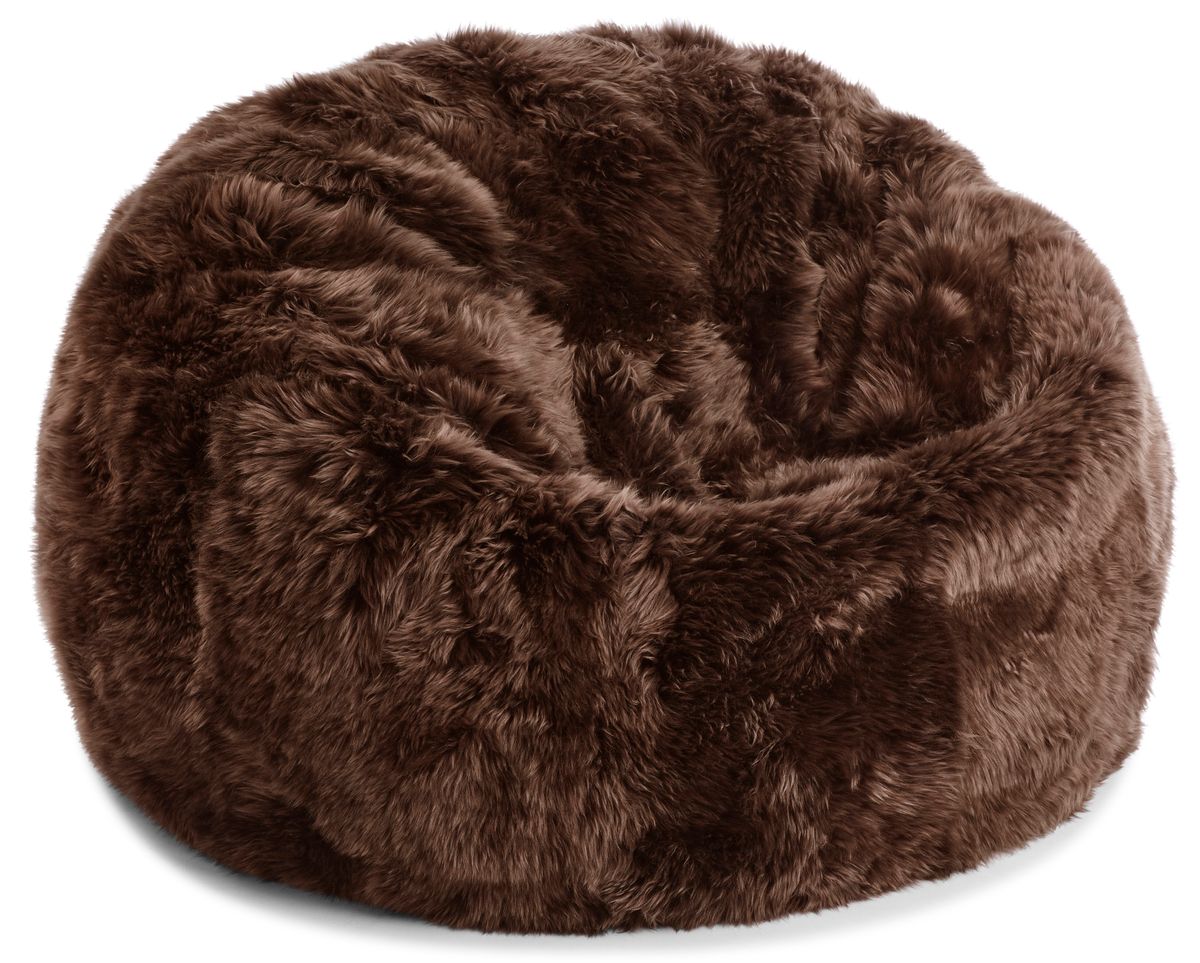 Pouf rond en peau de mouton | Laine longue | Taille M ou L