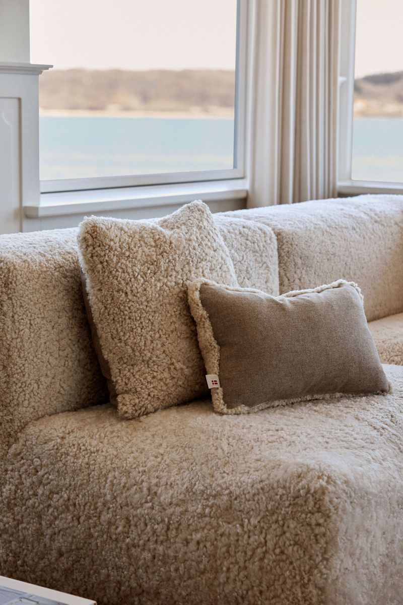 Coussin en laine courte de mouton - 52x52 cm Beige/Perle