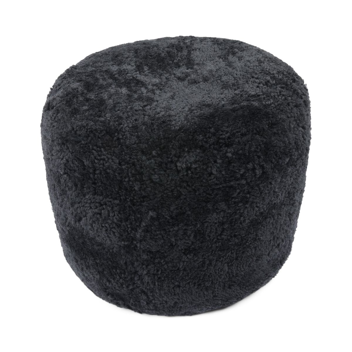 Pouf en peau de mouton bouclée | Laine courte Noir