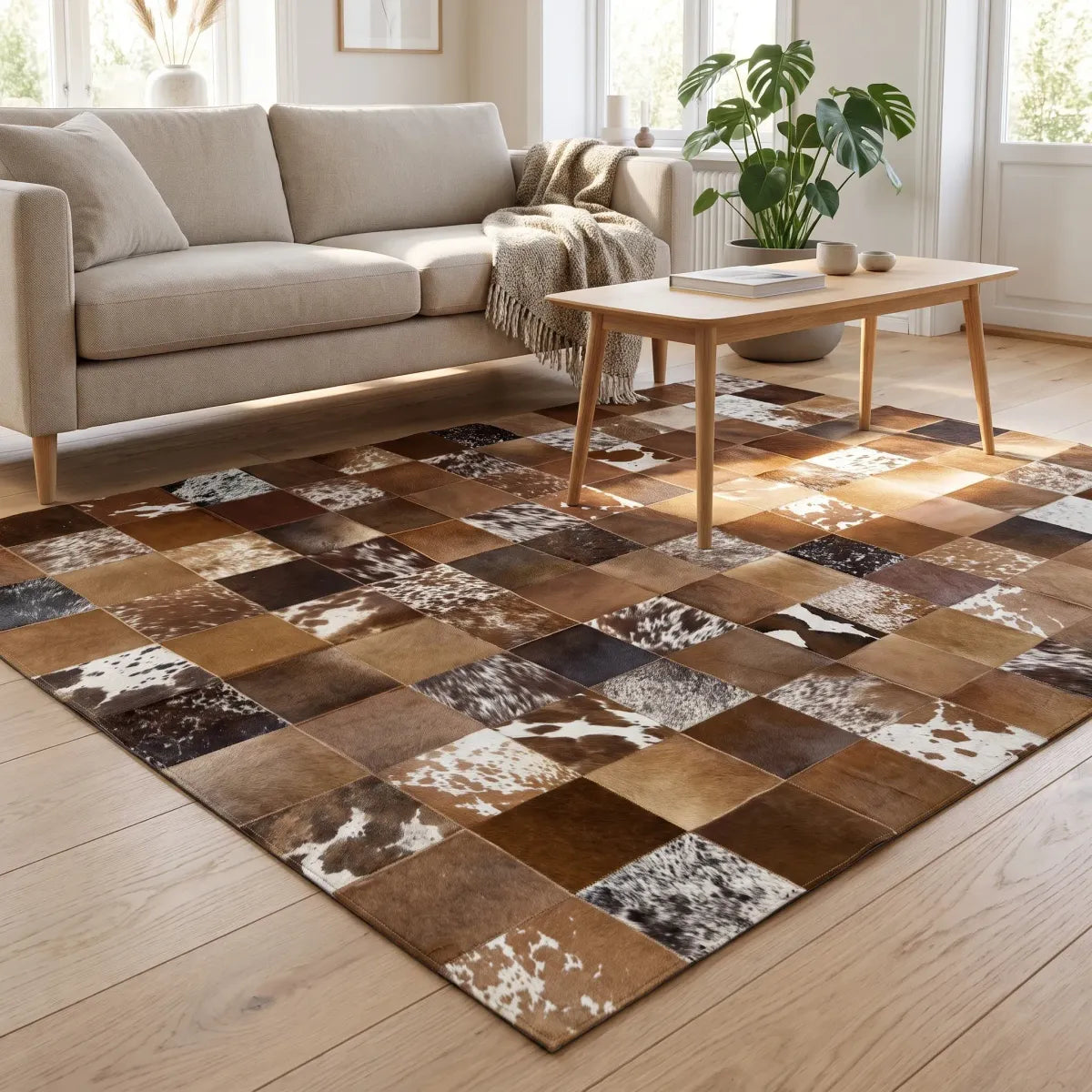 Tapis Design en Peau de Vache | Brésil | 200x200 cm