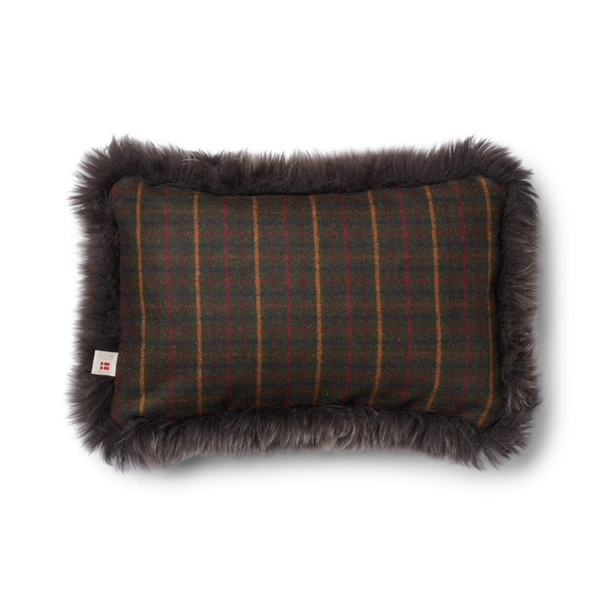 Coussin une face | Laine longue | 52×52 cm | 34x52 cm Sapin Kilberry-Vert foncé/Noyer