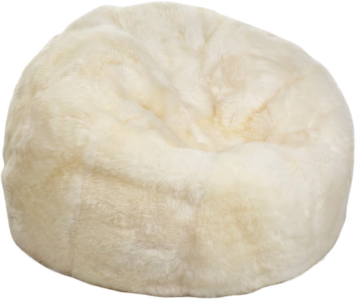 Pouf rond en peau de mouton | Laine longue | Taille M ou L Ivoire