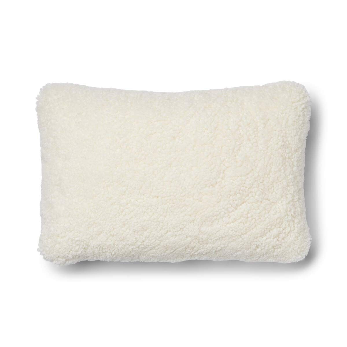 Coussin en laine courte de mouton - 52x52 cm Argent/Ivoire