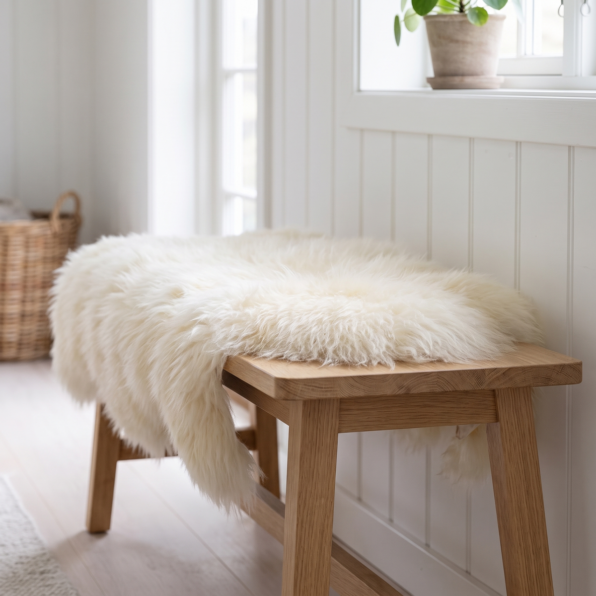 Peau de mouton islandaise | Laine longue | 90 cm Blanc crème naturel