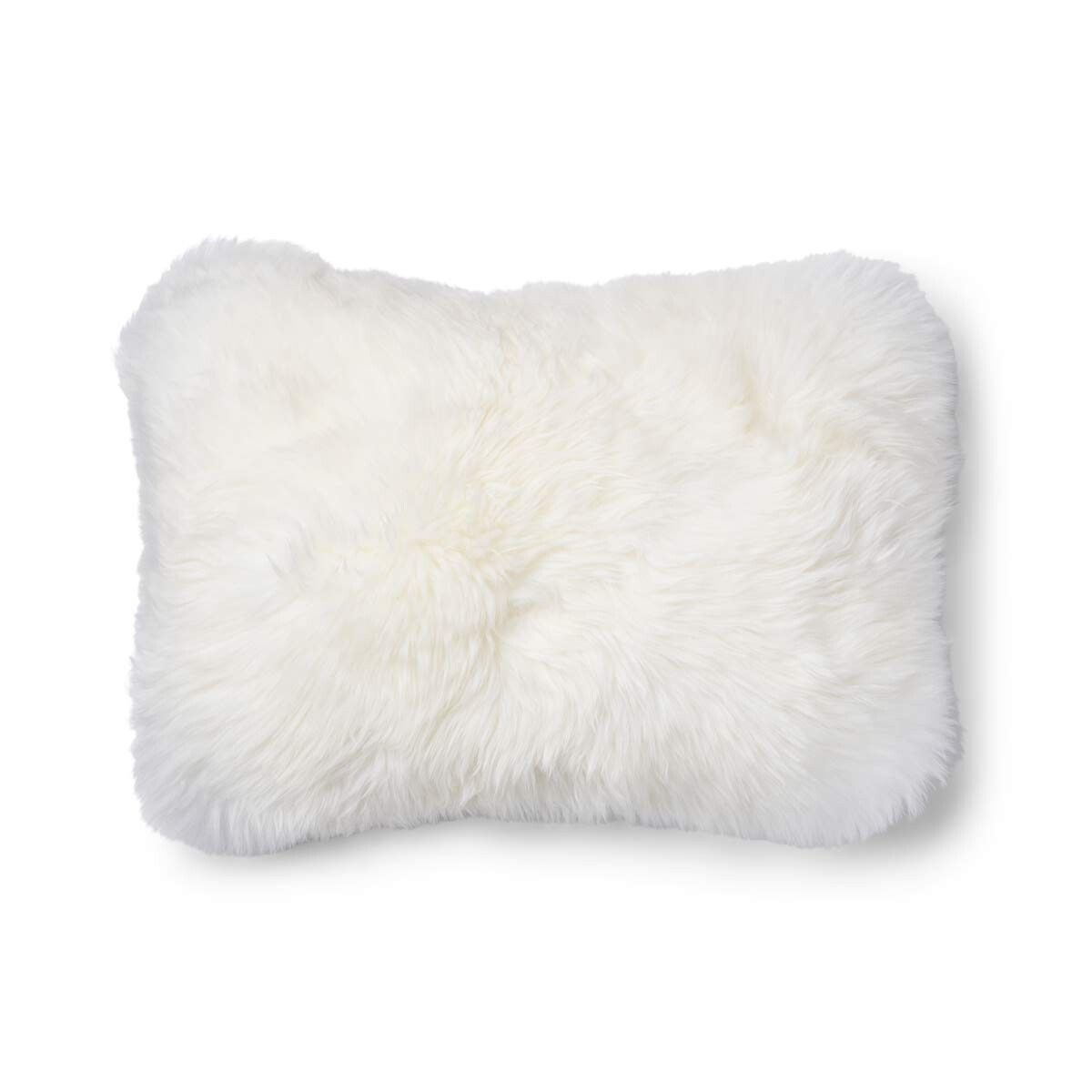Coussin en peau de mouton longue laine - 52x52 cm | 34x52 cm Argent/Ivoire