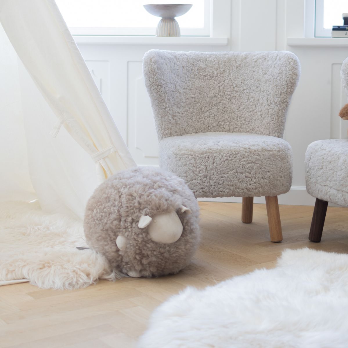 Coussin mouton mignon Ø26 Noir/Blanc