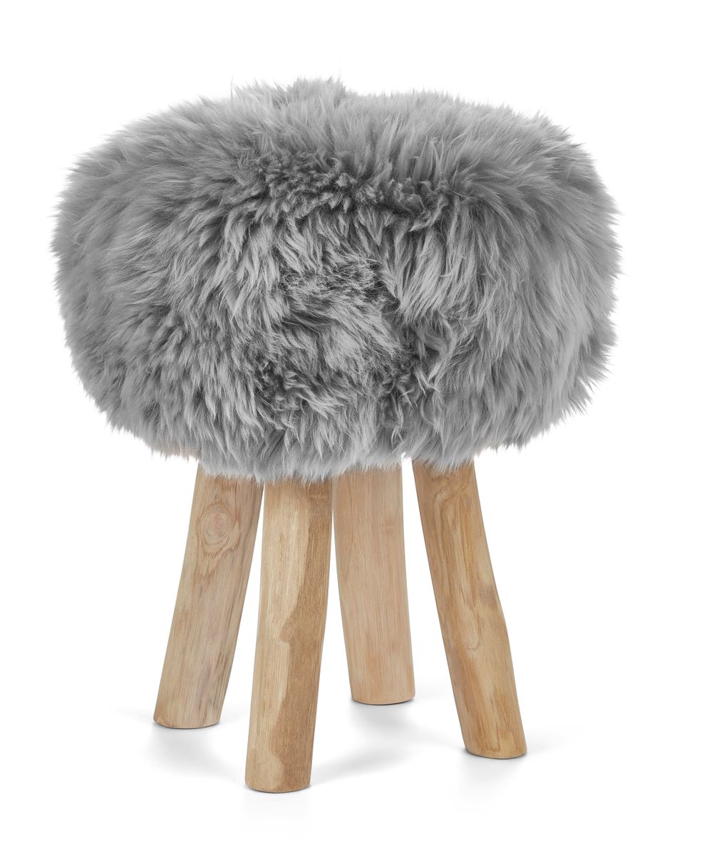 Tabouret Theodor + housse | Pieds en chêne | Peau de mouton de Nouvelle-Zélande