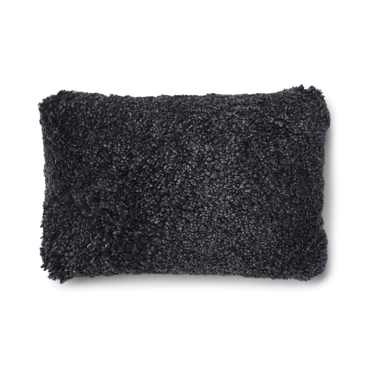 Coussin en laine courte de mouton - 52x52 cm Anthracite/Anthracite