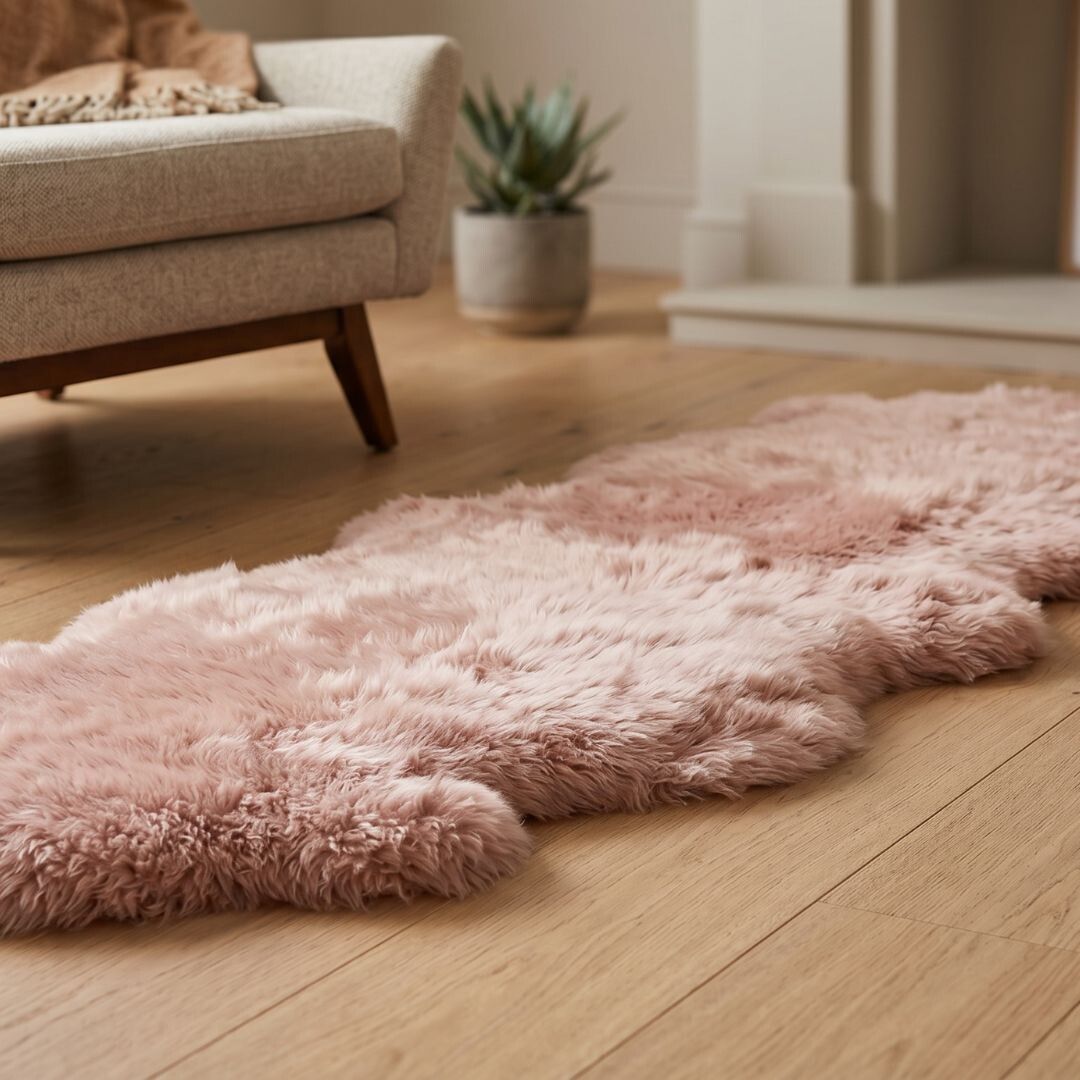 Tapis en peau de mouton mérinos | Laine longue | 170x60 cm Rose