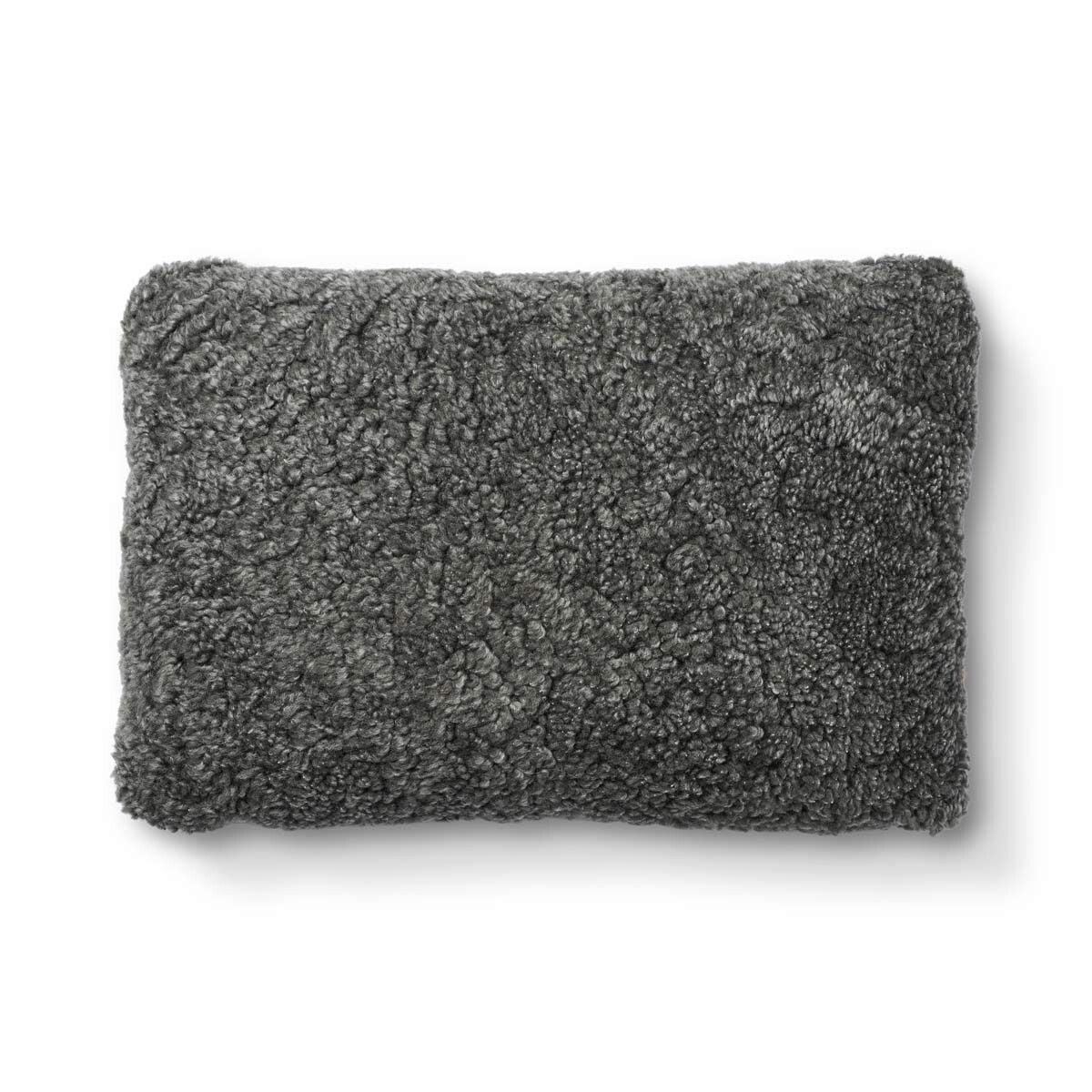 Coussin en laine courte de mouton - 34x52 cm Roche/Graphite