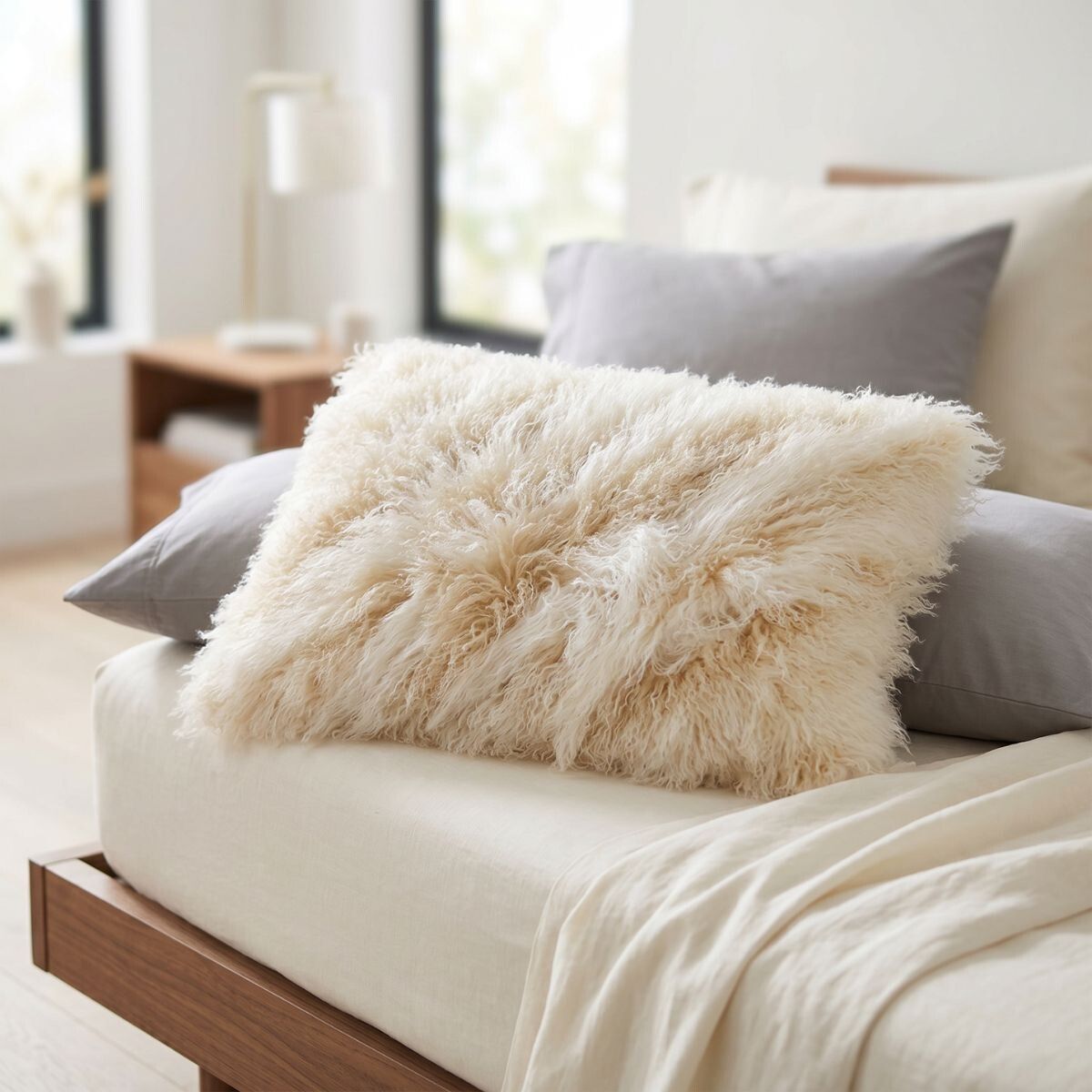 Coussin bouclé | 60x90 cm Lever de soleil arctique/colombe